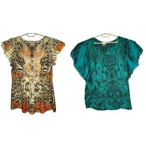 Womens Boho Print Blouse Tops 1X Plus Flutter Sleeve Tribal Aztec Tunic Bohemian